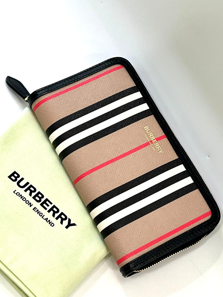 BURBERRY ELLERBY ICON STRIPE ZIP AROUND WALLET