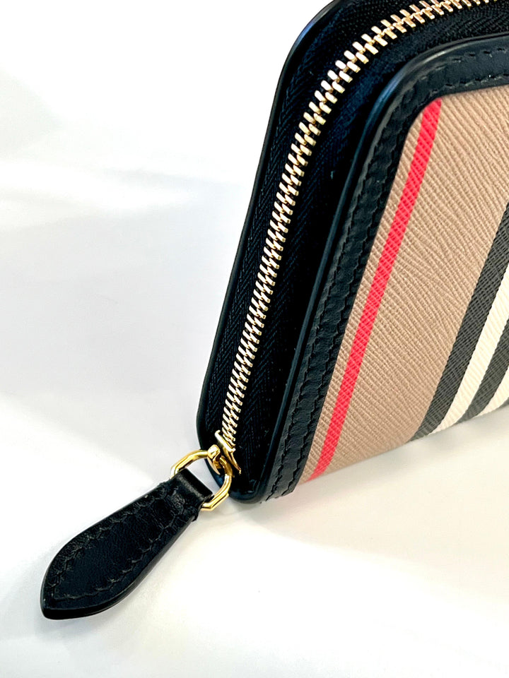 BURBERRY ELLERBY ICON STRIPE ZIP AROUND WALLET
