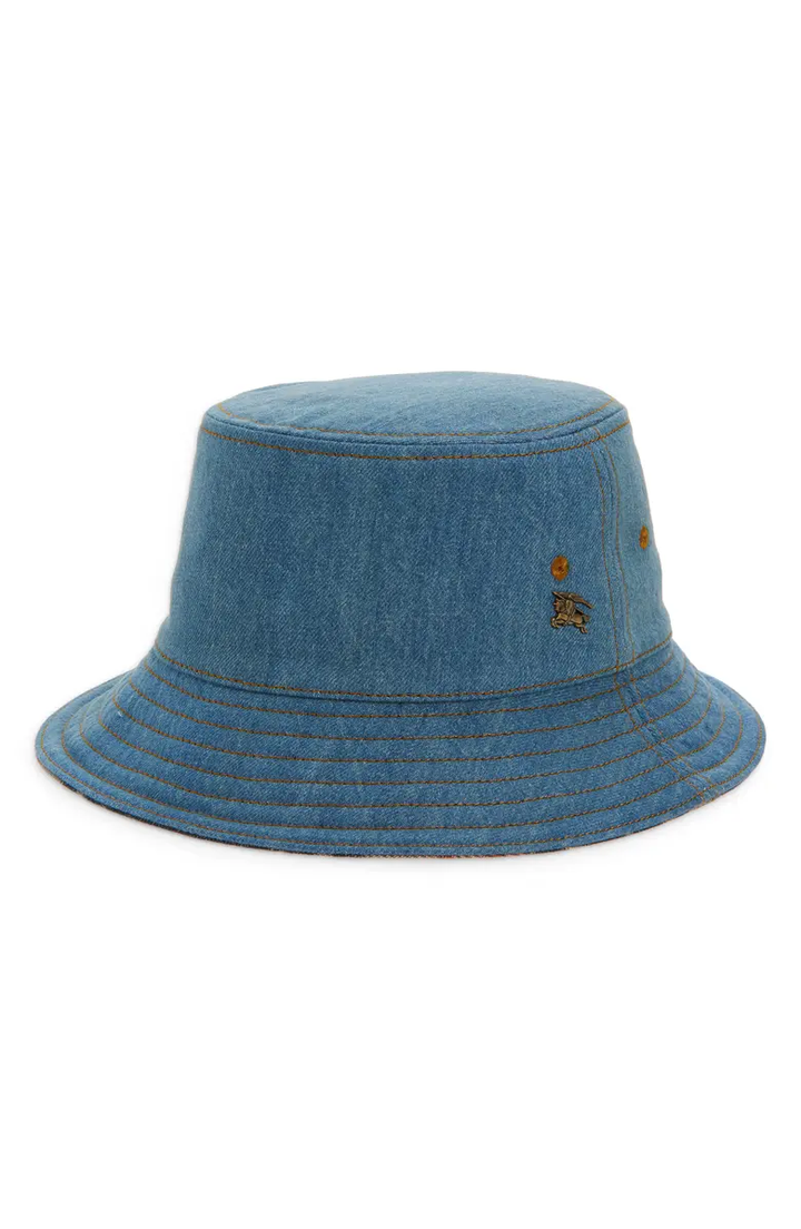 BURBERRY EQUESTRIAN KNIGHT DENIM BUCKET HAT