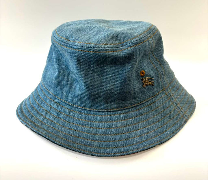 BURBERRY EQUESTRIAN KNIGHT DENIM BUCKET HAT