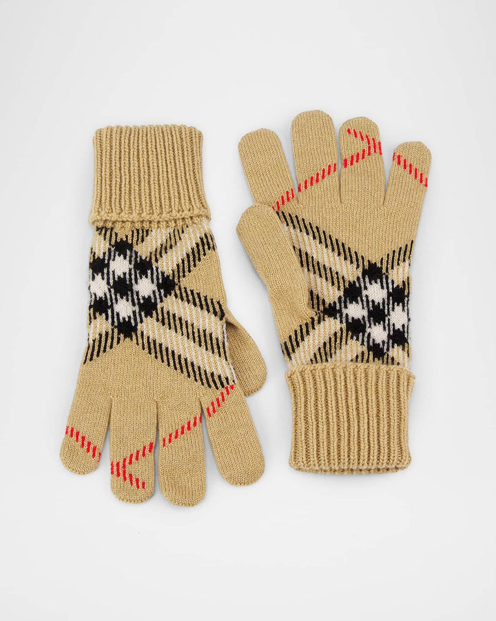 BURBERRY LARGE CORE CHECK CASHMERE GLOVES