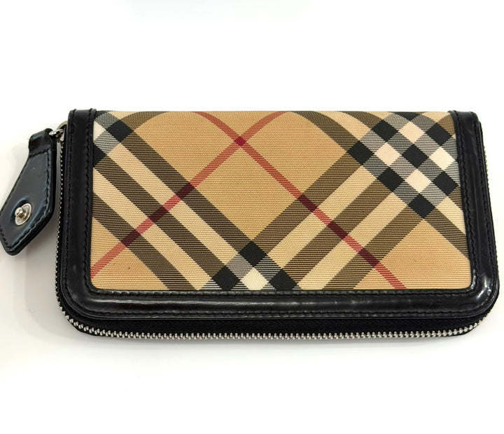 BURBERRY NOVA CHECK CANVAS ZIP-AROUND WALLET