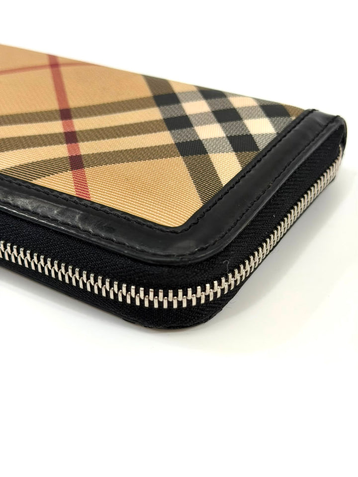 BURBERRY NOVA CHECK CANVAS ZIP-AROUND WALLET