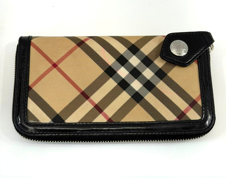 BURBERRY NOVA CHECK CANVAS ZIP-AROUND WALLET