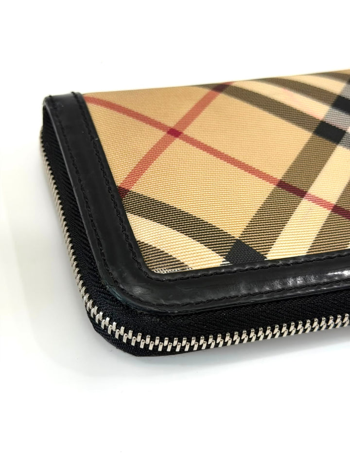 BURBERRY NOVA CHECK CANVAS ZIP-AROUND WALLET