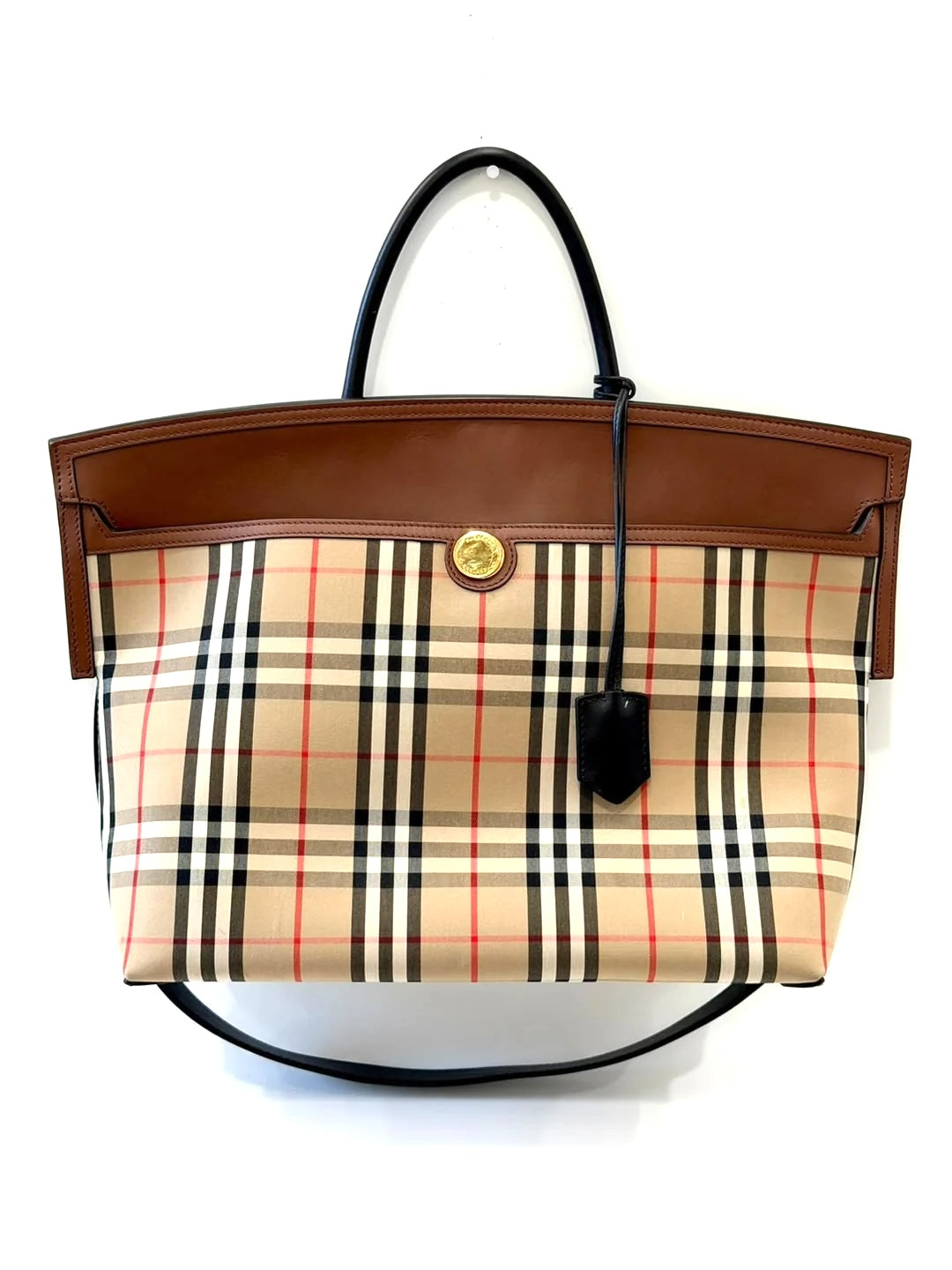 BURBERRY SOCIETY VINTAGE CHECK TOP HANDLE LARGE TOTE BAG