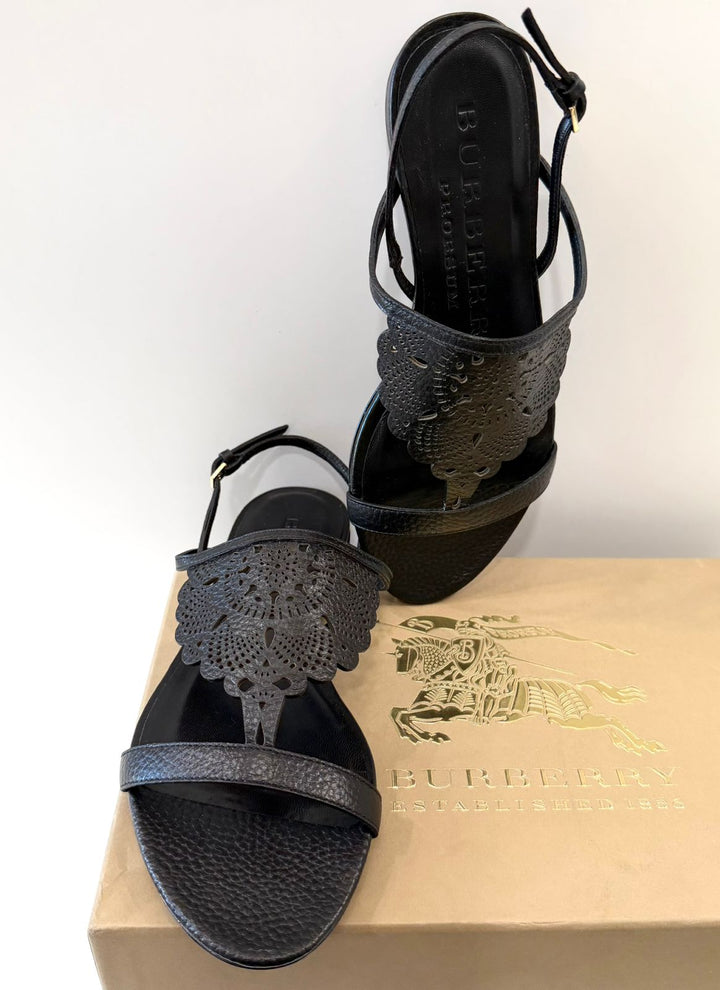 BURBERRY PRORSUM BLACK LEATHER SANDALS