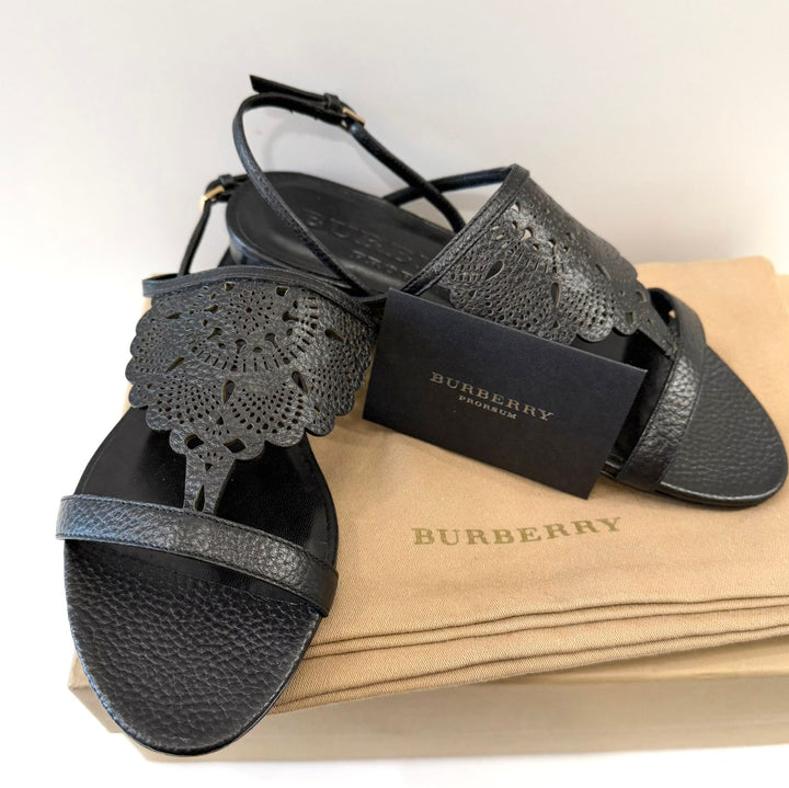 BURBERRY PRORSUM BLACK LEATHER SANDALS