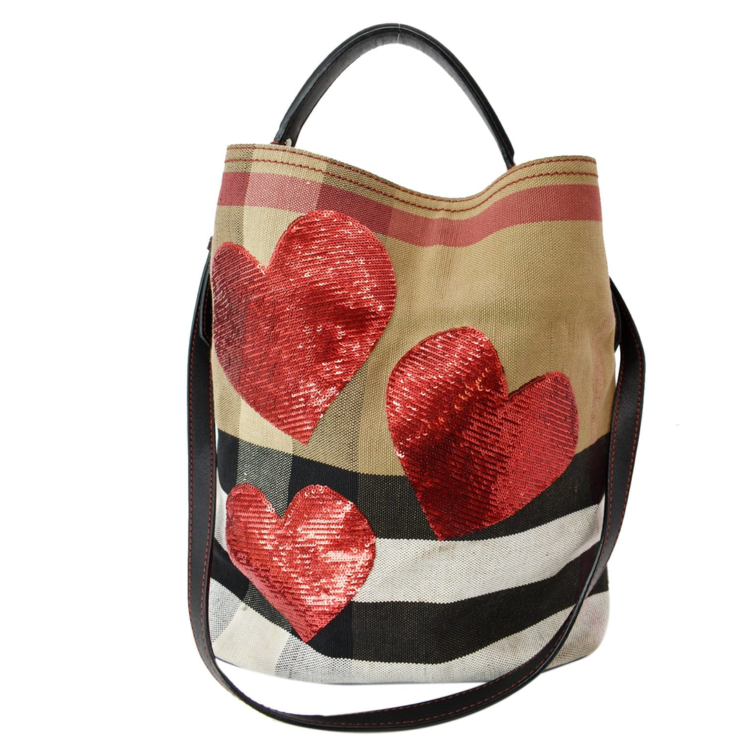 BURBERRY ASHBY LIMITED EDITION SEQUIN HEART CHECK SHOULDER BAG