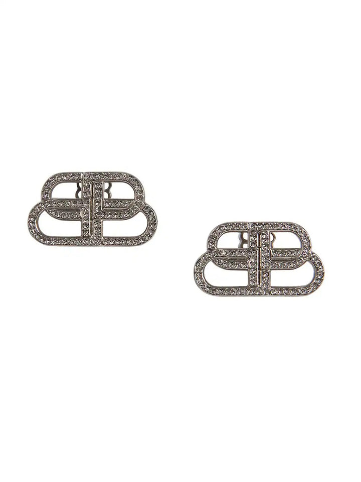 BALENCIAGA BB SMALL STUD EARRINGS IN CRYSTAL/SILVER – Caroline's