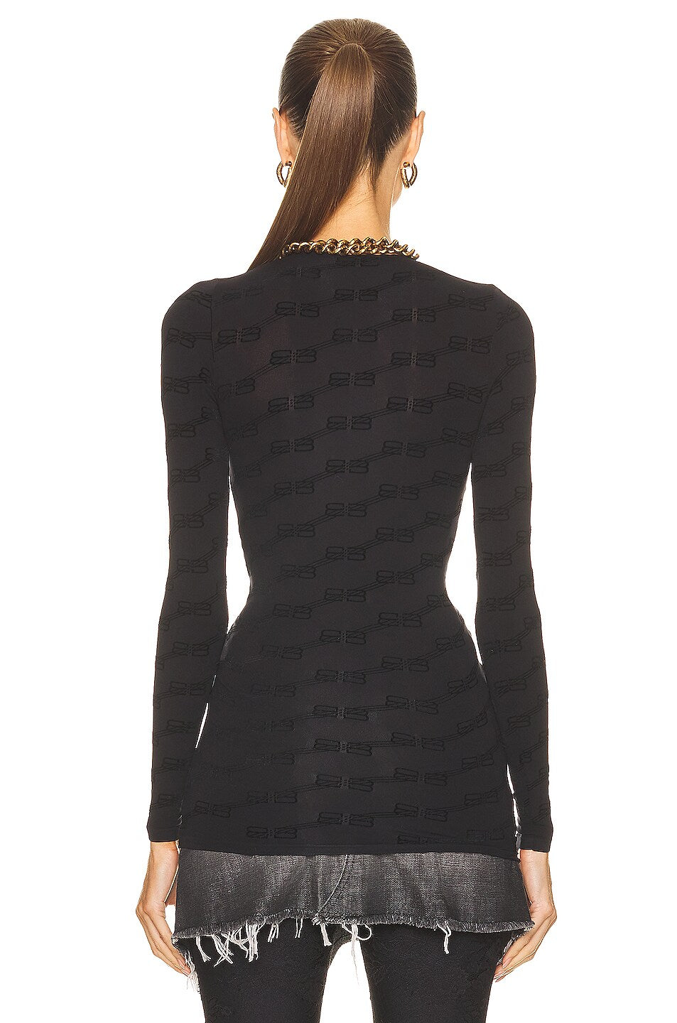 BALENCIAGA BB MONOGRAM FLOCKED LONG SLEEVE TOP
