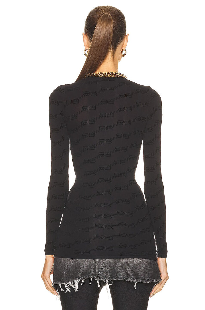 BALENCIAGA BB MONOGRAM FLOCKED LONG SLEEVE TOP