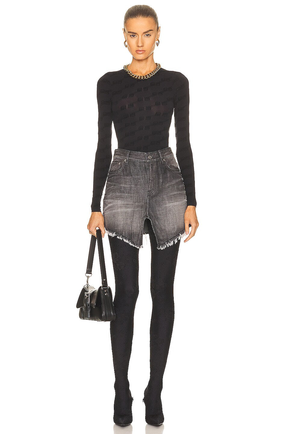 BALENCIAGA BB MONOGRAM FLOCKED LONG SLEEVE TOP