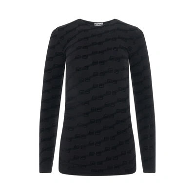 BALENCIAGA BB MONOGRAM FLOCKED LONG SLEEVE TOP