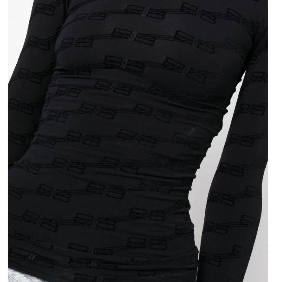 BALENCIAGA BB MONOGRAM FLOCKED LONG SLEEVE TOP