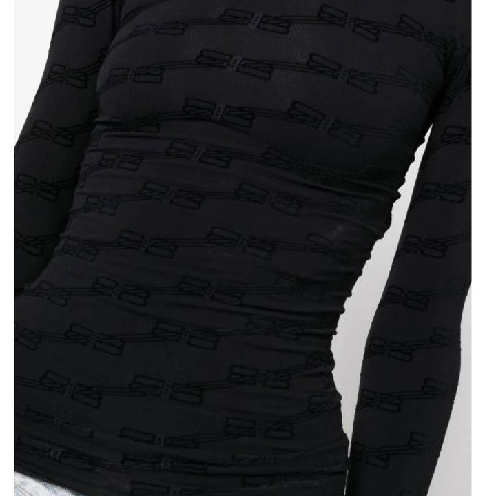 BALENCIAGA BB MONOGRAM FLOCKED LONG SLEEVE TOP