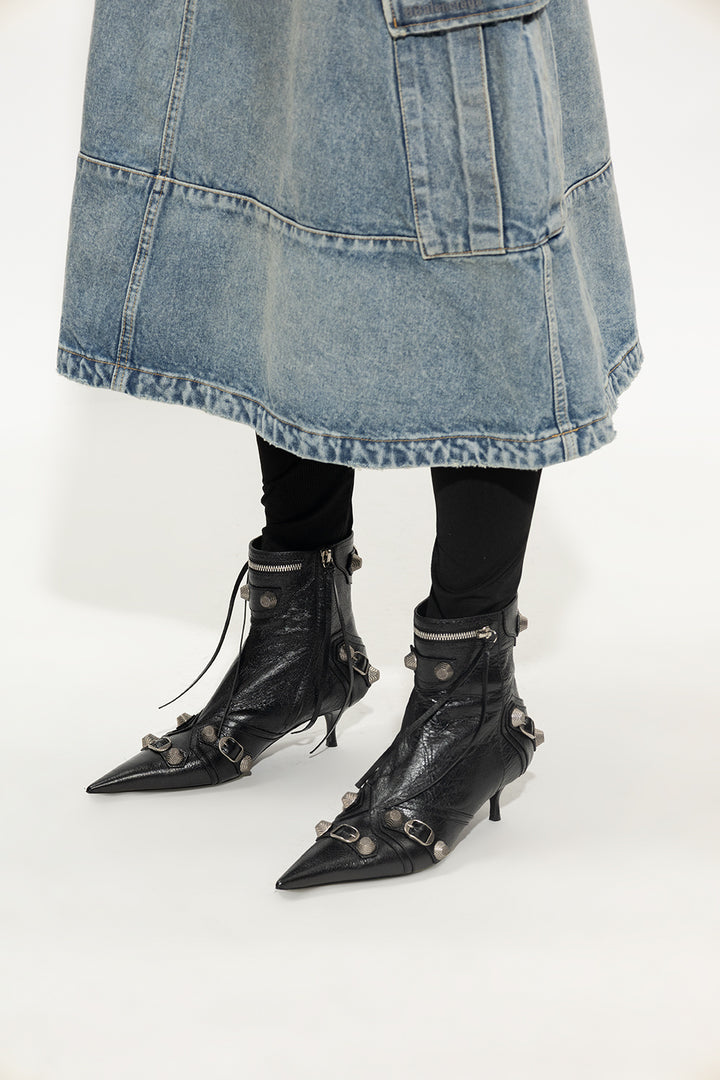 BALENCIAGA CAGOLE 50 POINTED TOE LEATHER ANKLE BOOTS