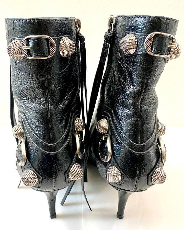 BALENCIAGA CAGOLE 50 POINTED TOE LEATHER ANKLE BOOTS