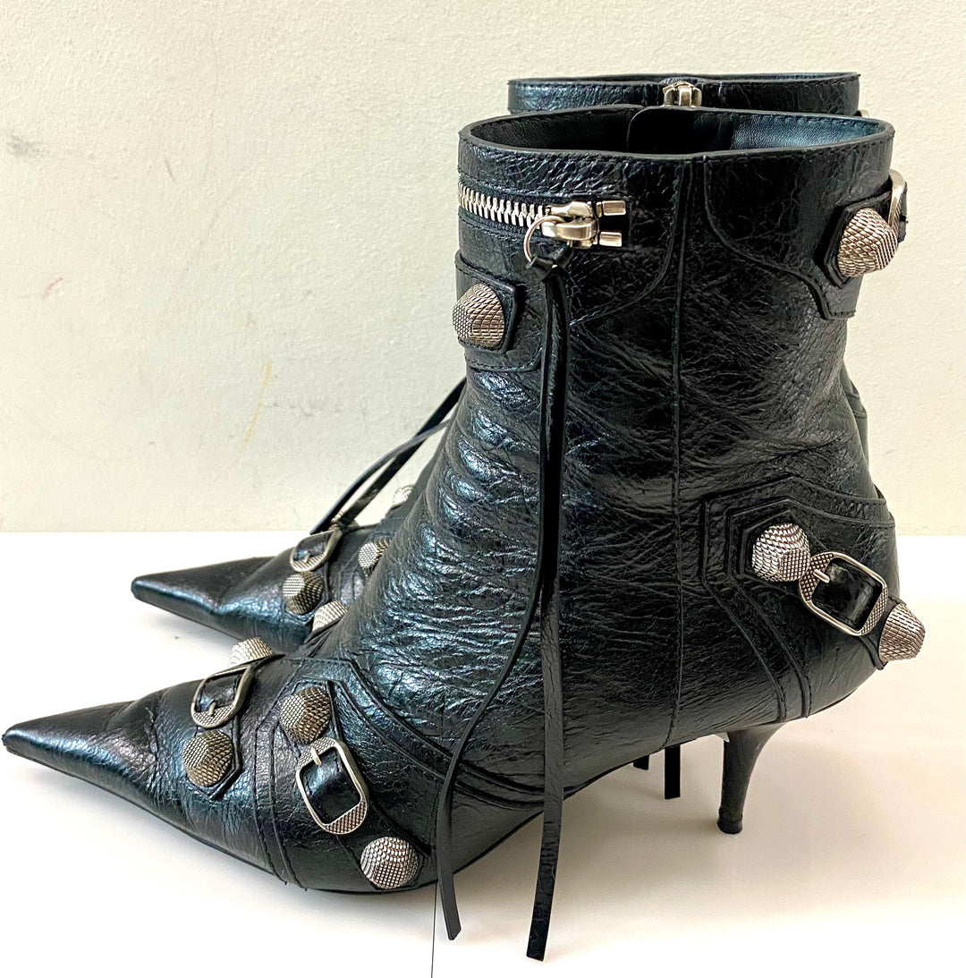 BALENCIAGA CAGOLE 50 POINTED TOE LEATHER ANKLE BOOTS
