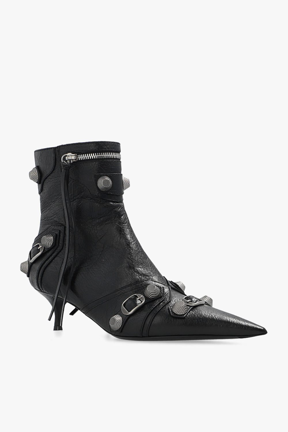 BALENCIAGA CAGOLE 50 POINTED TOE LEATHER ANKLE BOOTS