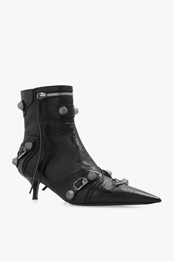 BALENCIAGA CAGOLE 50 POINTED TOE LEATHER ANKLE BOOTS