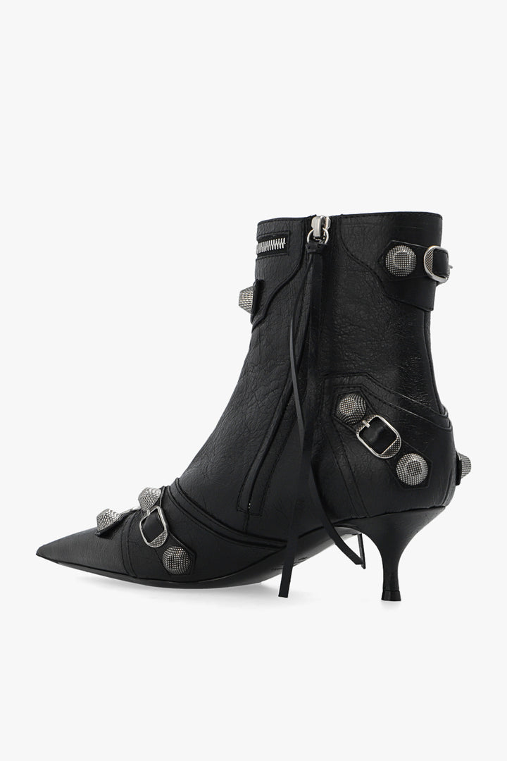 BALENCIAGA CAGOLE 50 POINTED TOE LEATHER ANKLE BOOTS