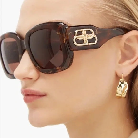 BALENCIAGA HAVANA RECTANGLE SUNGLASSES BB0069S
