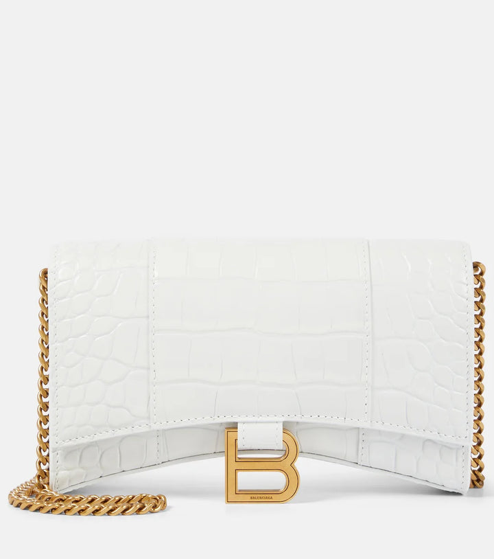 BALENCIAGA CROC EMBOSSED LEATHER HOURGLASS WALLET ON CHAIN