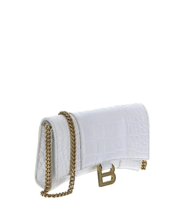 BALENCIAGA CROC EMBOSSED LEATHER HOURGLASS WALLET ON CHAIN