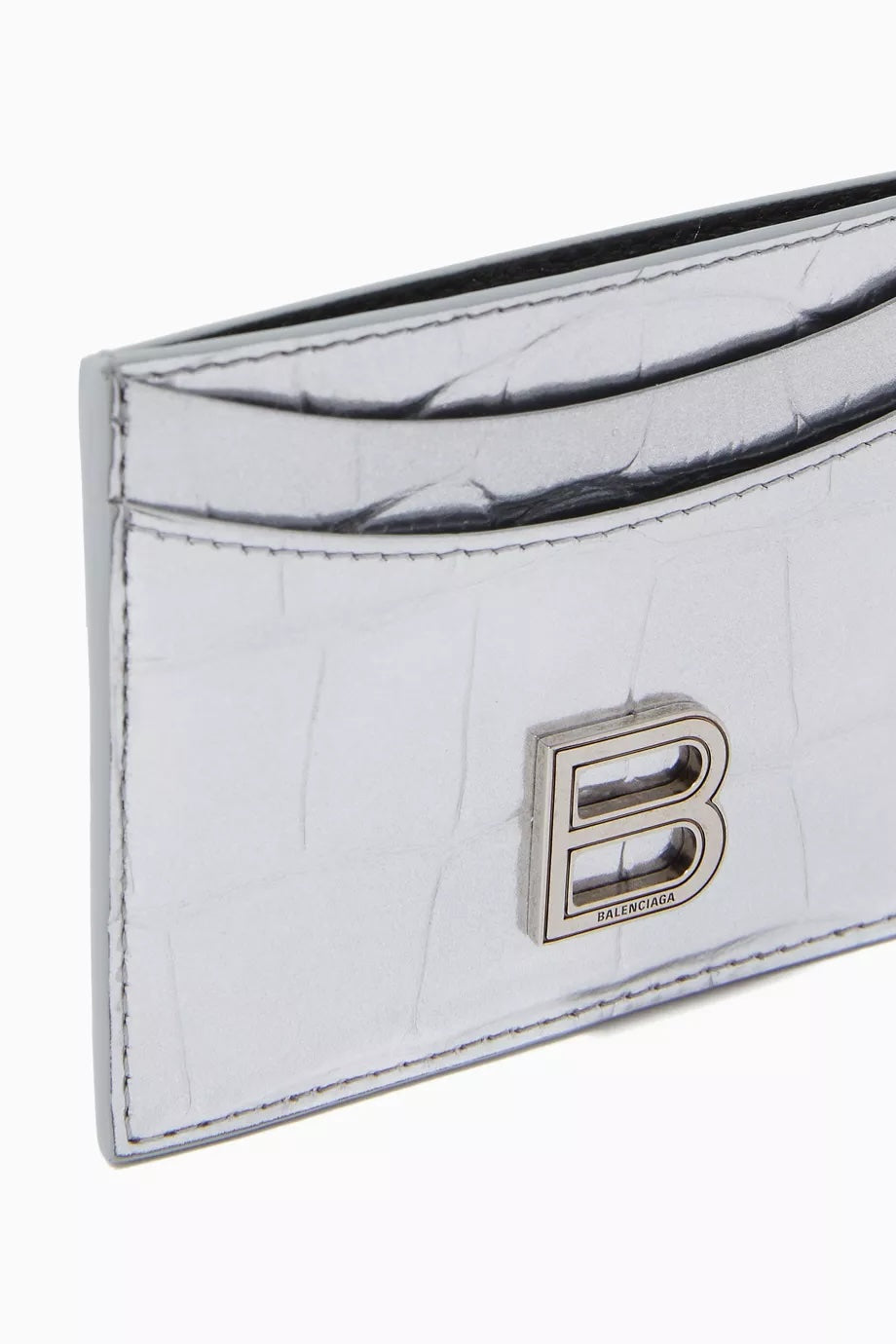 BALENCIAGA HOURGLASS METALLIC CROC EMBOSSED CALFSKIN CARD CASE
