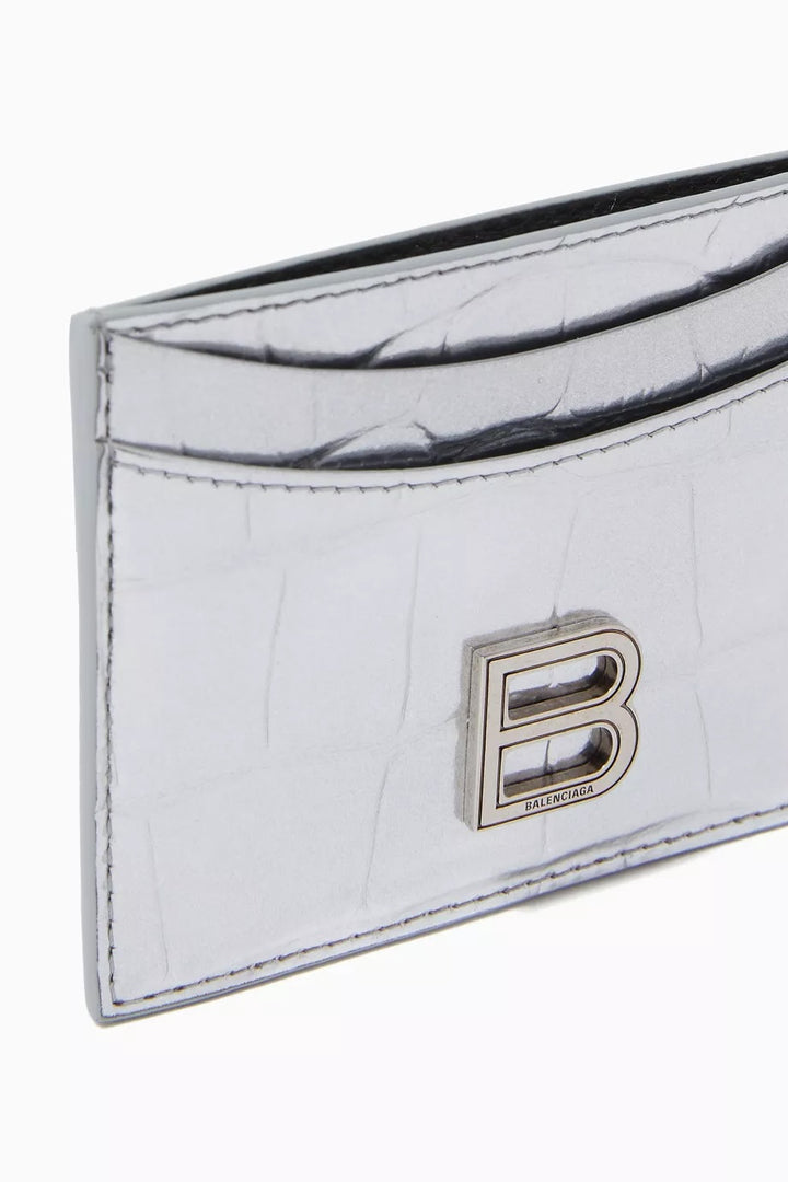 BALENCIAGA HOURGLASS METALLIC CROC EMBOSSED CALFSKIN CARD CASE