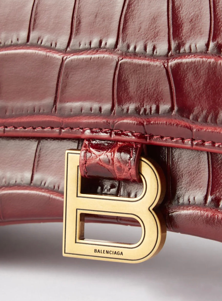 BALENCIAGA HOURGLASS CROCODILE EFFECT LEATHER BAG