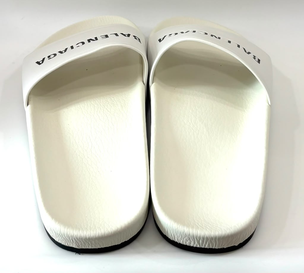 BALENCIAGA LOGO LEATHER POOL SLIDES