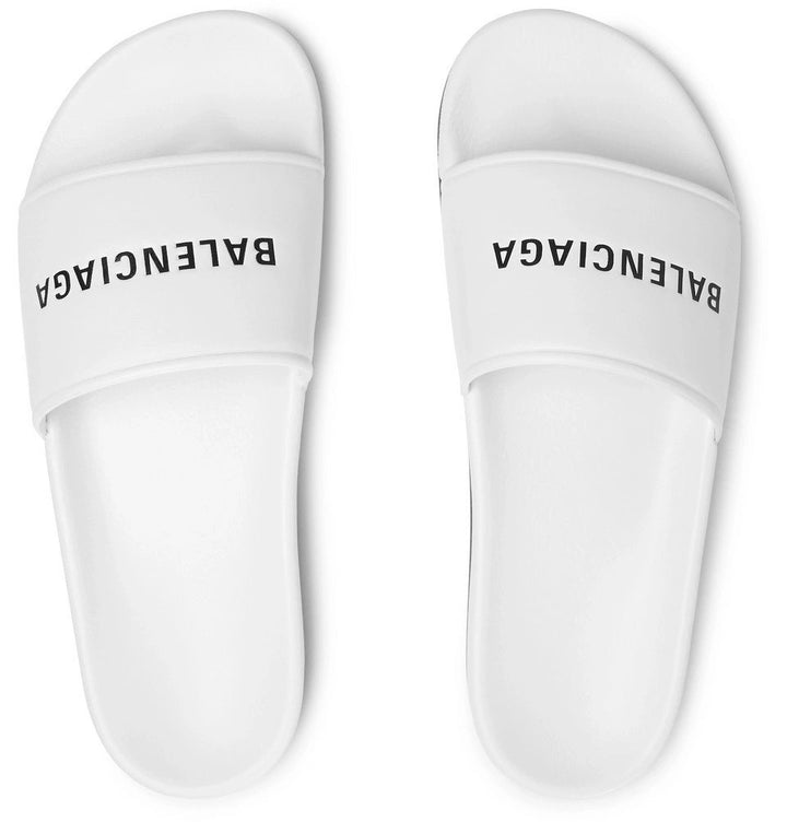 BALENCIAGA LOGO LEATHER POOL SLIDES
