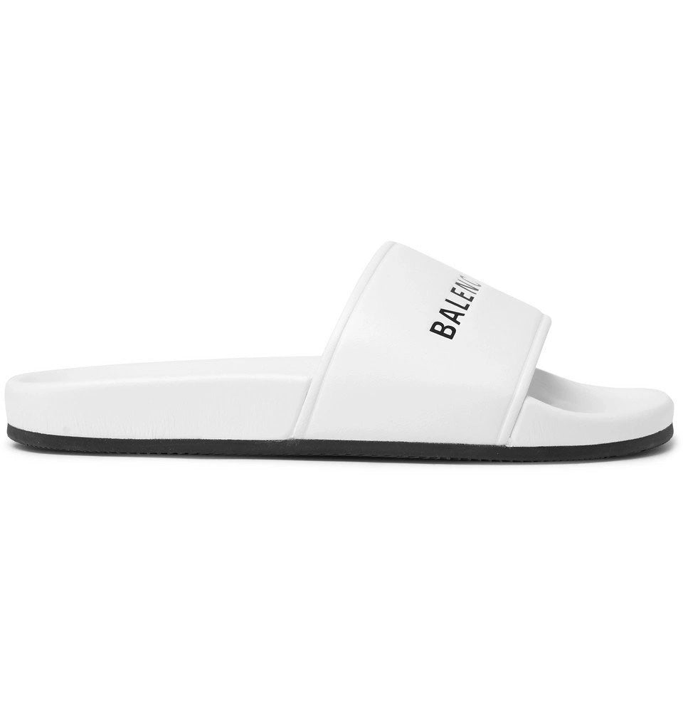 BALENCIAGA LOGO LEATHER POOL SLIDES