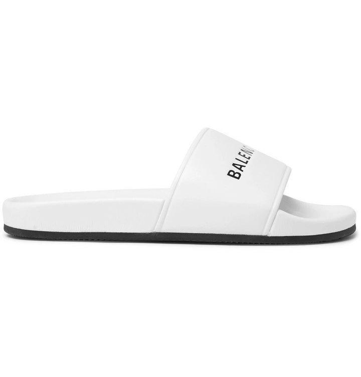 BALENCIAGA LOGO LEATHER POOL SLIDES