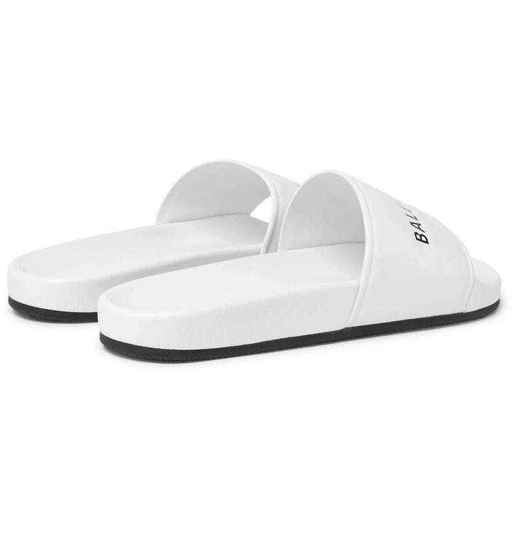 BALENCIAGA LOGO LEATHER POOL SLIDES