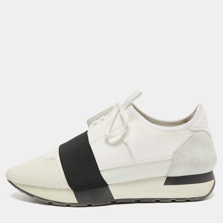 BALENCIAGA RACE RUNNER CALFSKIN &amp; MESH SNEAKERS
