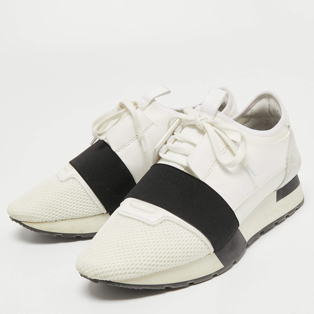 BALENCIAGA RACE RUNNER CALFSKIN &amp; MESH SNEAKERS