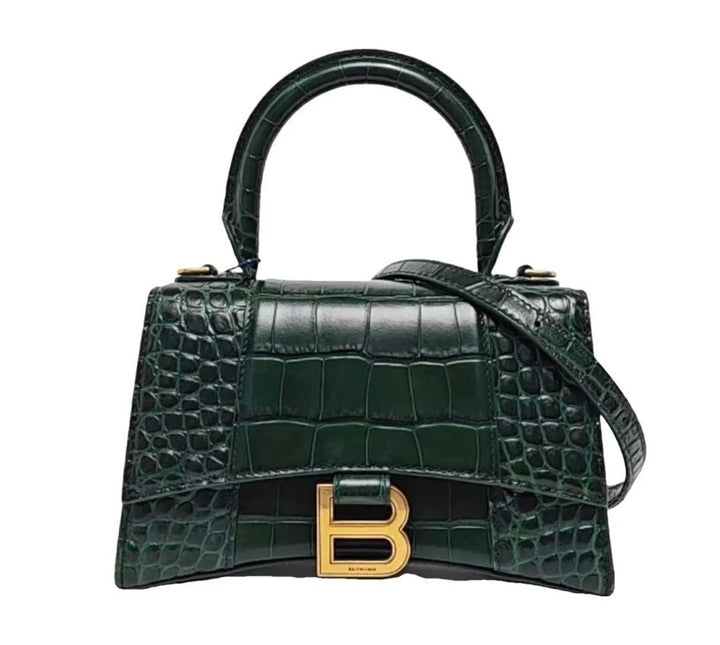 BALENCIAGA SHINY CALFSKIN CROC EMBOSSED HOURGLASS BAG