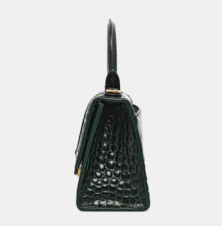 BALENCIAGA SHINY CALFSKIN CROC EMBOSSED HOURGLASS BAG