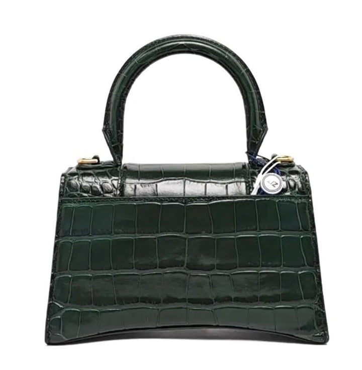BALENCIAGA SHINY CALFSKIN CROC EMBOSSED HOURGLASS BAG
