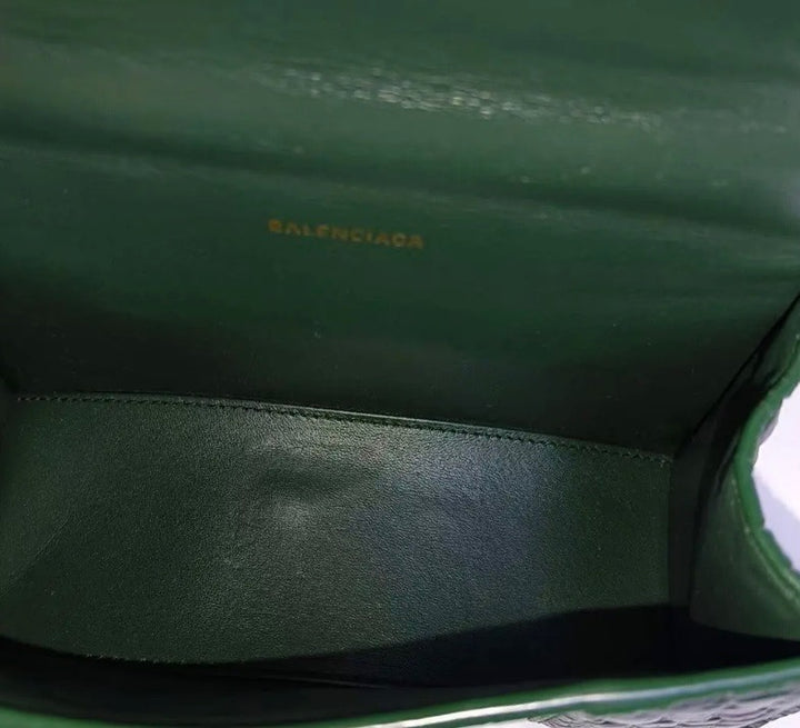 BALENCIAGA SHINY CALFSKIN CROC EMBOSSED HOURGLASS BAG