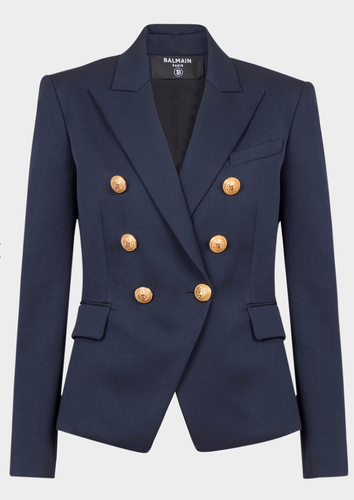BALMAIN GRAIN DE POUDRE 6-BUTTON FITTED WOOL DOUBLE-BREASTED BLAZER