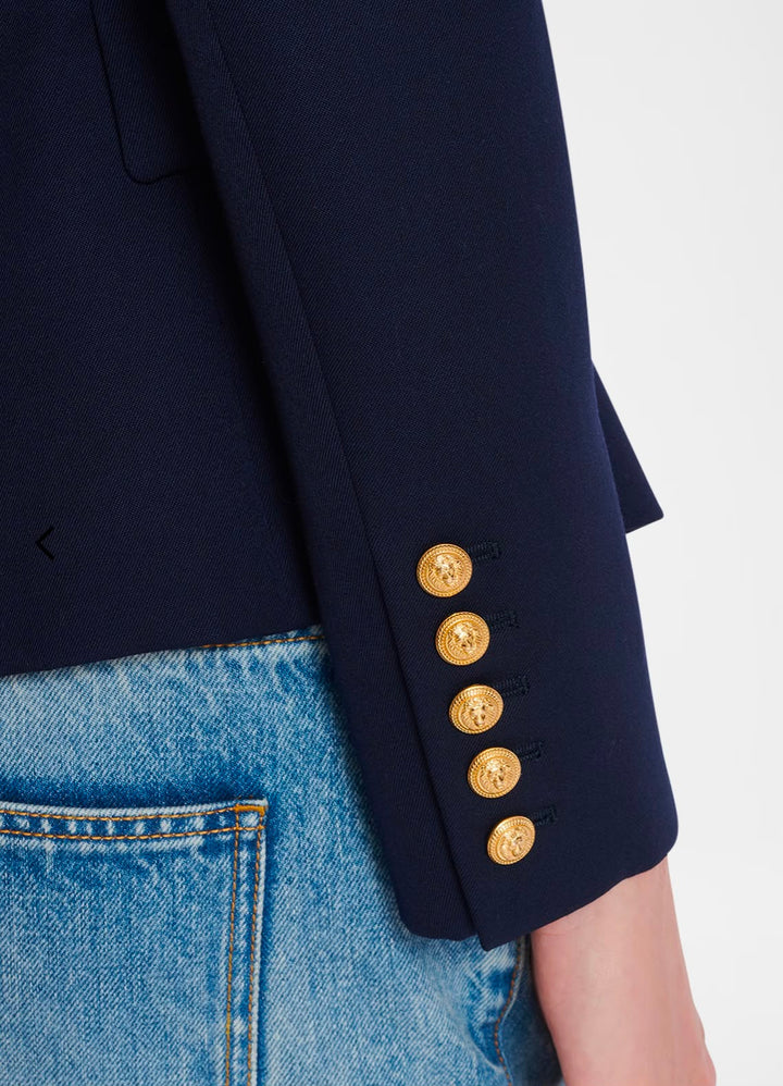 BALMAIN GRAIN DE POUDRE 6-BUTTON FITTED WOOL DOUBLE-BREASTED BLAZER
