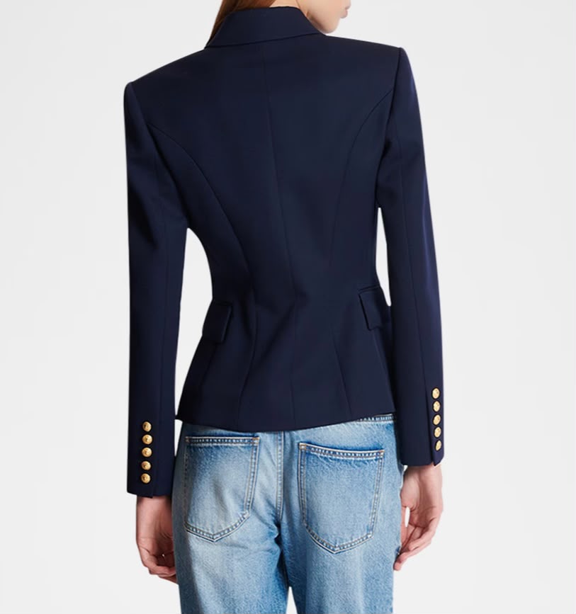 BALMAIN GRAIN DE POUDRE 6-BUTTON FITTED WOOL DOUBLE-BREASTED BLAZER