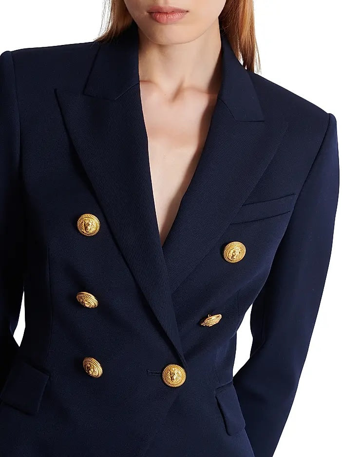 BALMAIN GRAIN DE POUDRE 6-BUTTON FITTED WOOL DOUBLE-BREASTED BLAZER