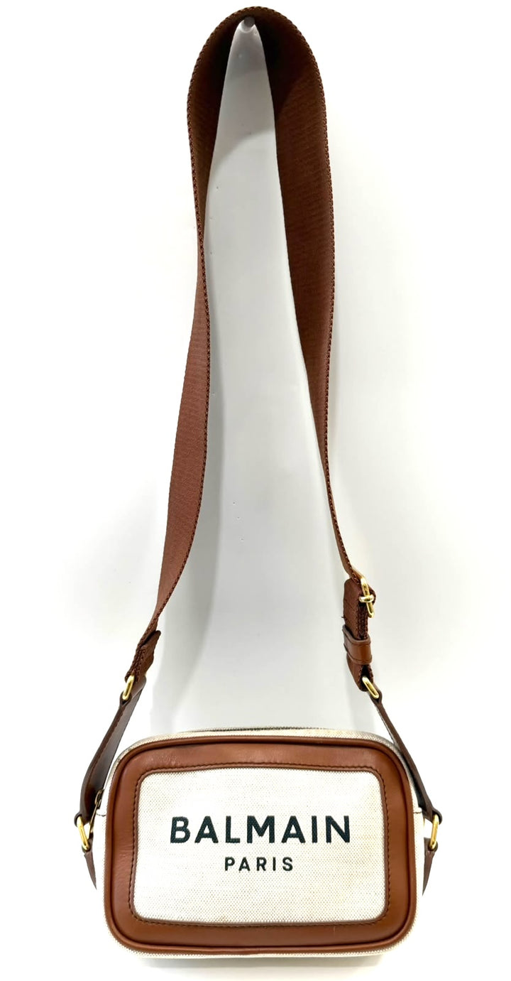 BALMAIN B-ARMY 18 LEATHER TRIMMED CANVAS CAMERA BAG