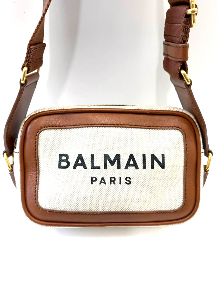 BALMAIN B-ARMY 18 LEATHER TRIMMED CANVAS CAMERA BAG