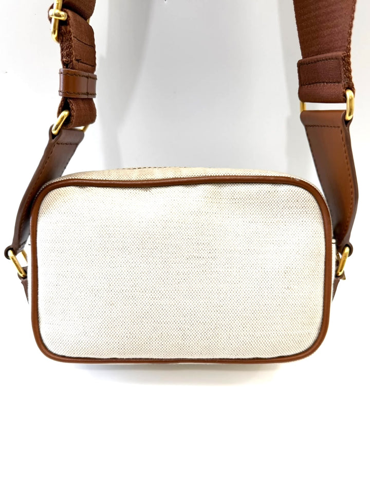 BALMAIN B-ARMY 18 LEATHER TRIMMED CANVAS CAMERA BAG